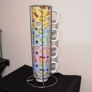 Brand New Without Tags Set Of Four Friends Branded Mugs In Stackable Holder